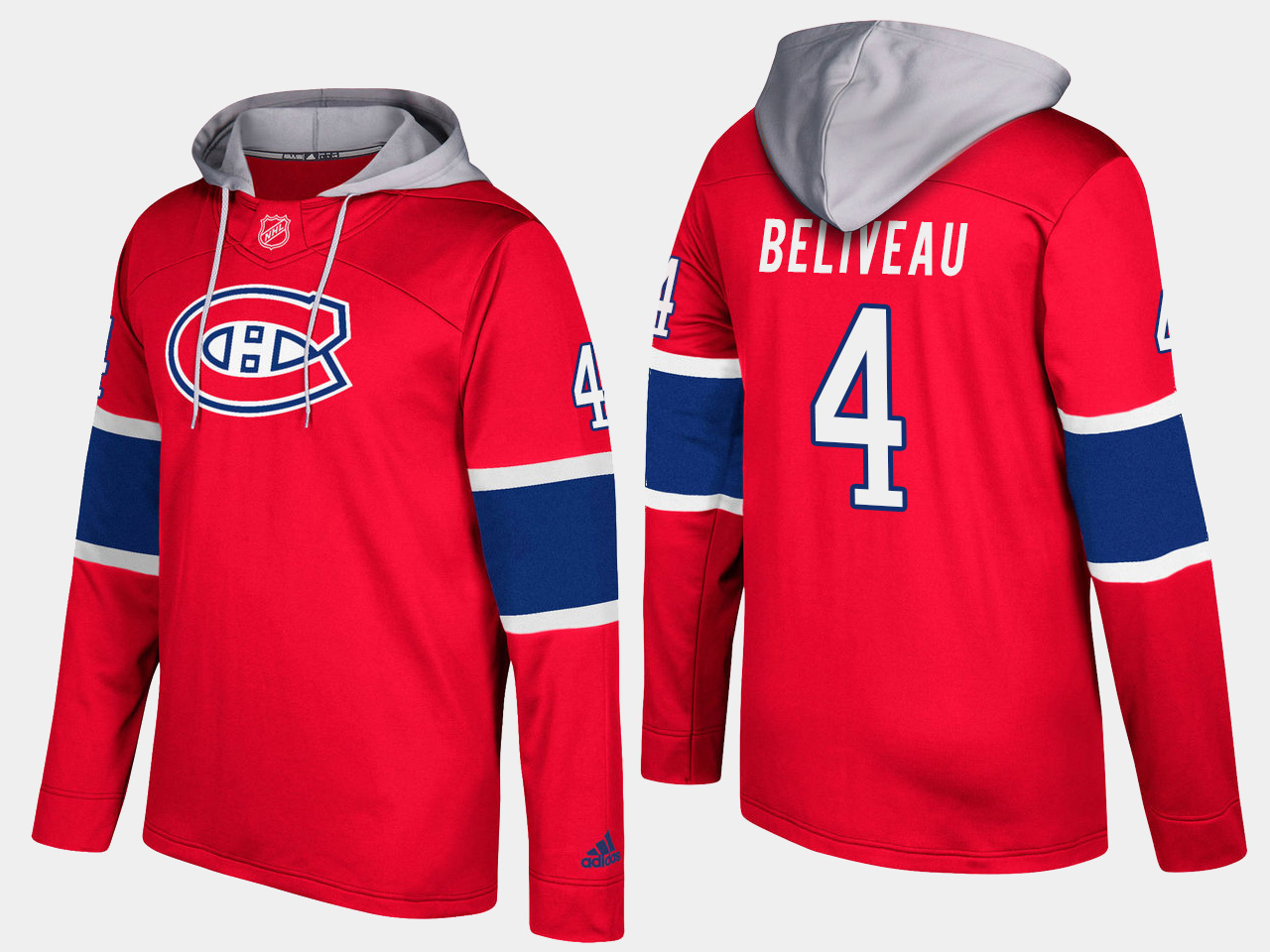 Men NHL Montreal canadiens retired #4 jean beliveau red hoodie